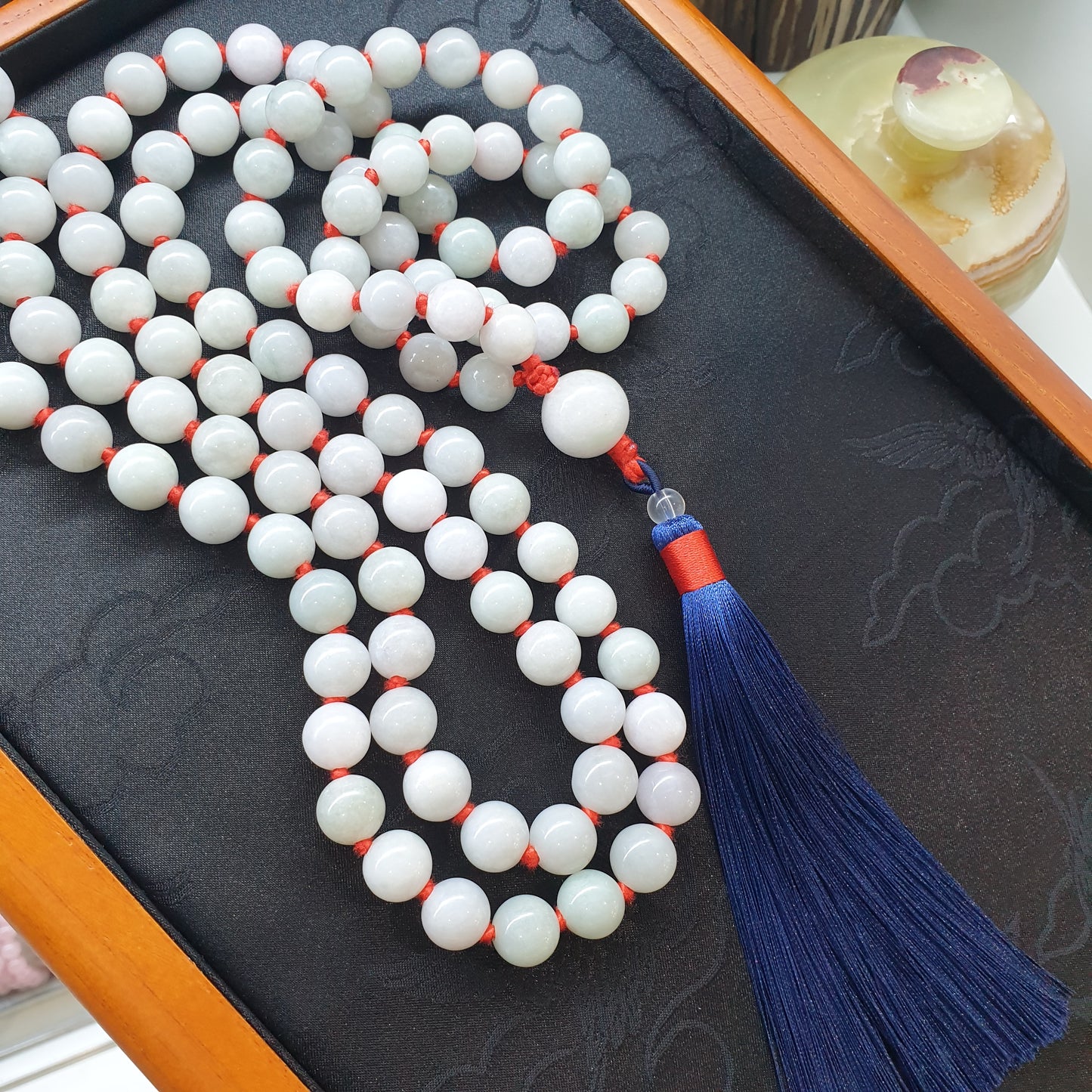 108 Beads White Jade Japa Mala | Type A Natural Jadeite | Handcrafted Meditation Beads