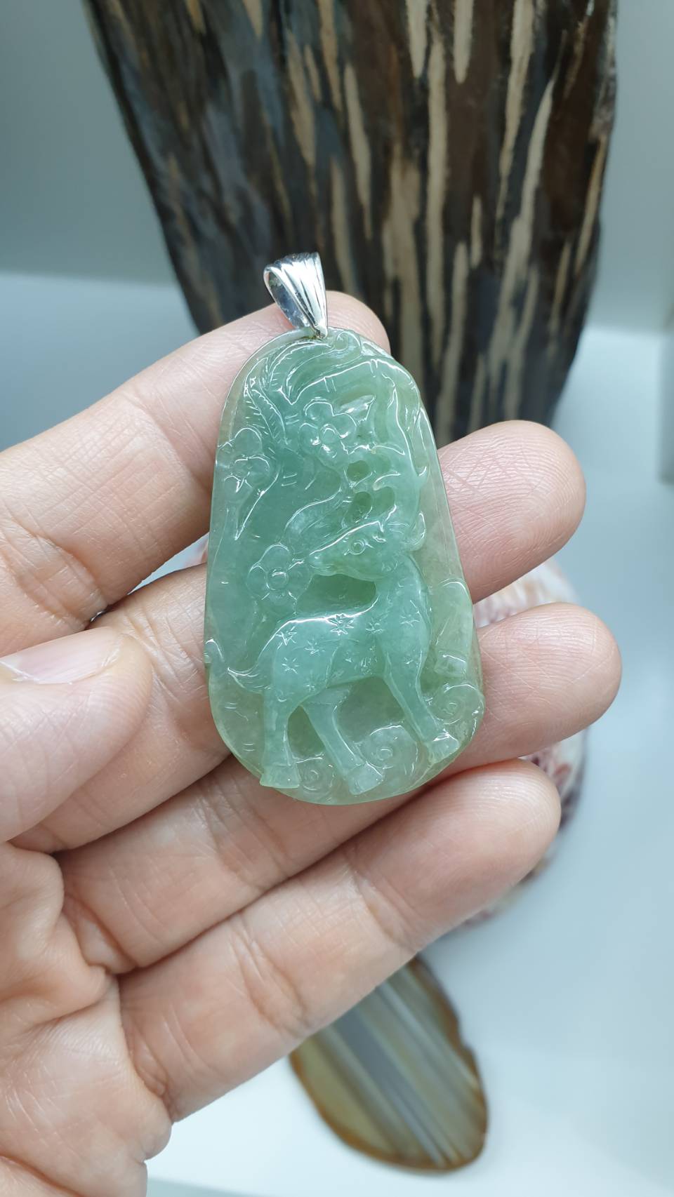 Jade Deer Pendant | Type A Natural Jadeite | Original Sterling Silver