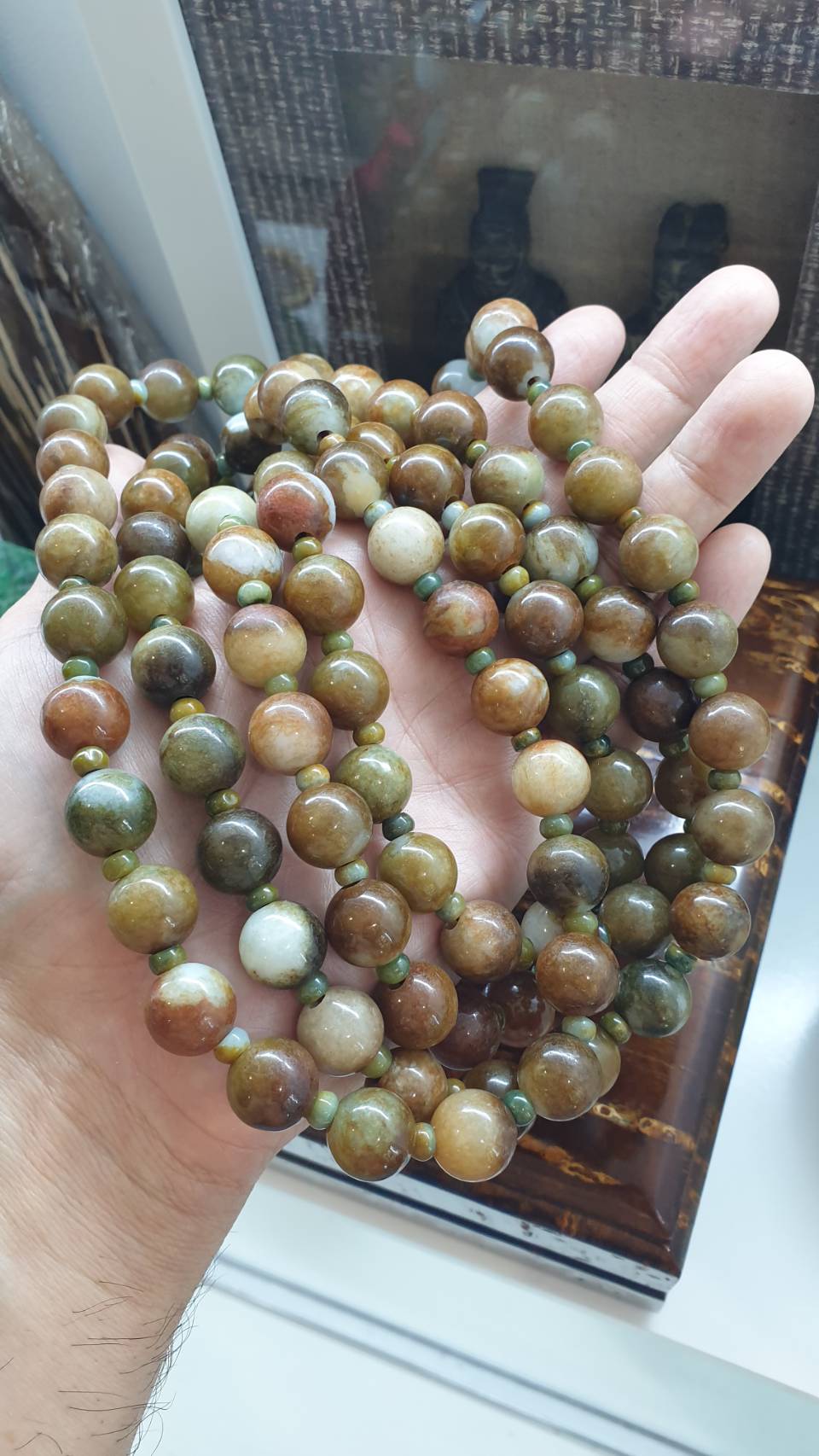 108 Beads Japa Mala Brown Jadeite 13.5mm Type A Natural Meditation Necklace