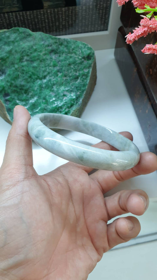 Plus Size Jade Bangle S76.5 Blue Ash Type A Myanmar Jadeite Vintage Bracelet