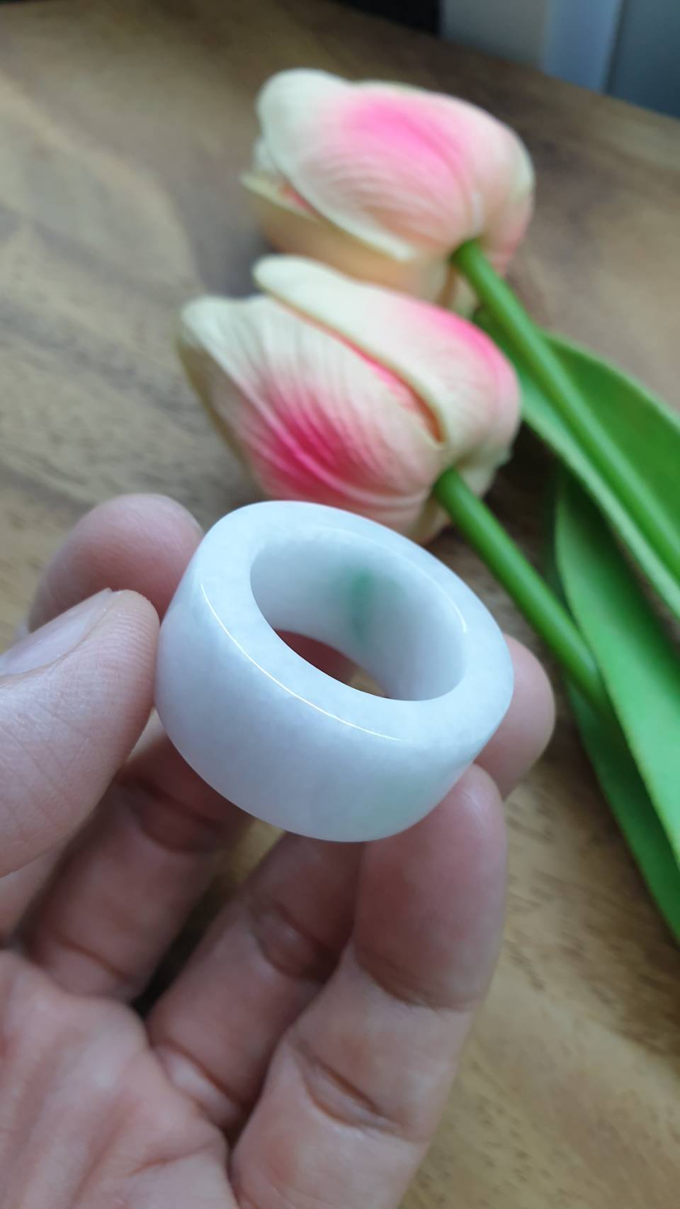 White Jade Archers Ring 11.25US  Type A Myanmar Jadeite Natural Floating Green