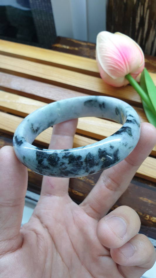 Jade Vintage Bangle S60 Black Moss Lavender Fei Cui Type A Jadeite