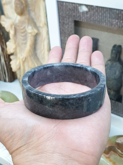 Jade Square Bangle S63 Marbled Black Gray Type A Natural Myanmar Jadeite