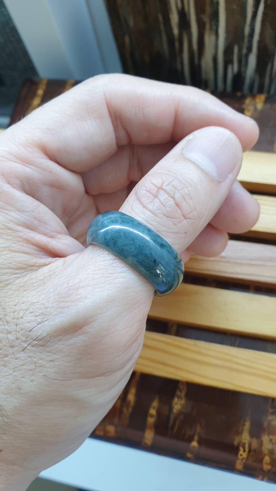 Natural Jade Plus-Size Ring 12.5 US - Type A Natural Jadeite Gray Blue