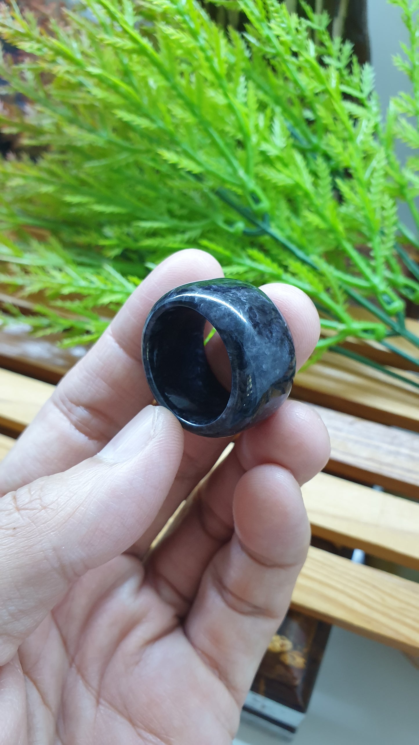 Black Jade Thumb Ring 10.5US Type A Natural Myanmar Jadeite