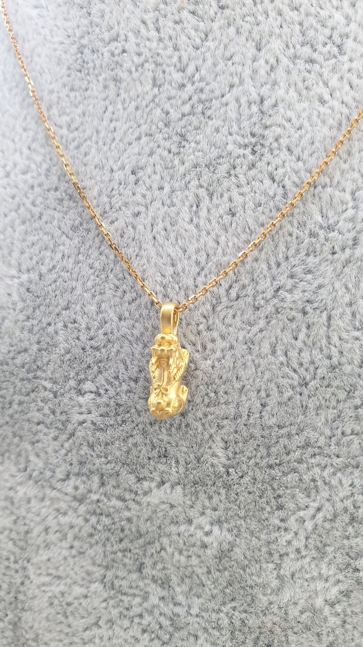 Fortune Dragon Pixiu Necklace (16") | Pure 24K Gold Pixiu | Solid 18K Gold Chain