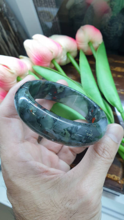 Bloodstone Bangle Size 59 - 60 Natural Stone Bracelet