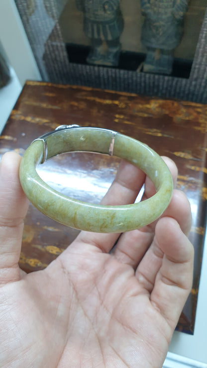 Une Rose Honey Jade Bangle (S 57 - 58) | Fei Cui Type A Jadeite & Sterling Silver | Statement Wrist Accessory