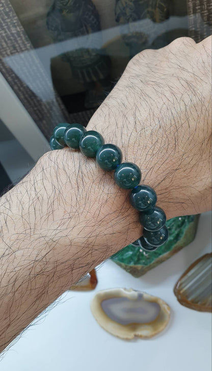 Olmec Blue Jade 17cm Bracelet Guatemala Type A Jadeite 12mm Beads