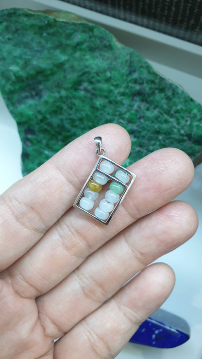 Abacus Jade Sterling Silver Pendant Type A Natural Myanmar Jadeite