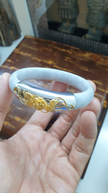 Une Rose Lavender Jade Bangle (S 57 - 58) | Fei Cui Type A Jadeite & Sterling Silver | Statement Wrist Accessory