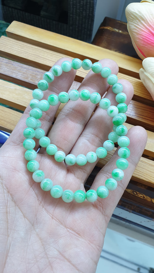 Fei Cui Jade Bracelet 16cm Soft Green Type A Myanmar Jadeite Vintage Beads