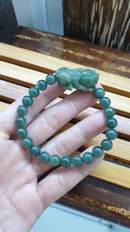 Jade Pixiu Fortune Magnet Bracelet 17cm Fei Cui Type A Myanmar Jadeite