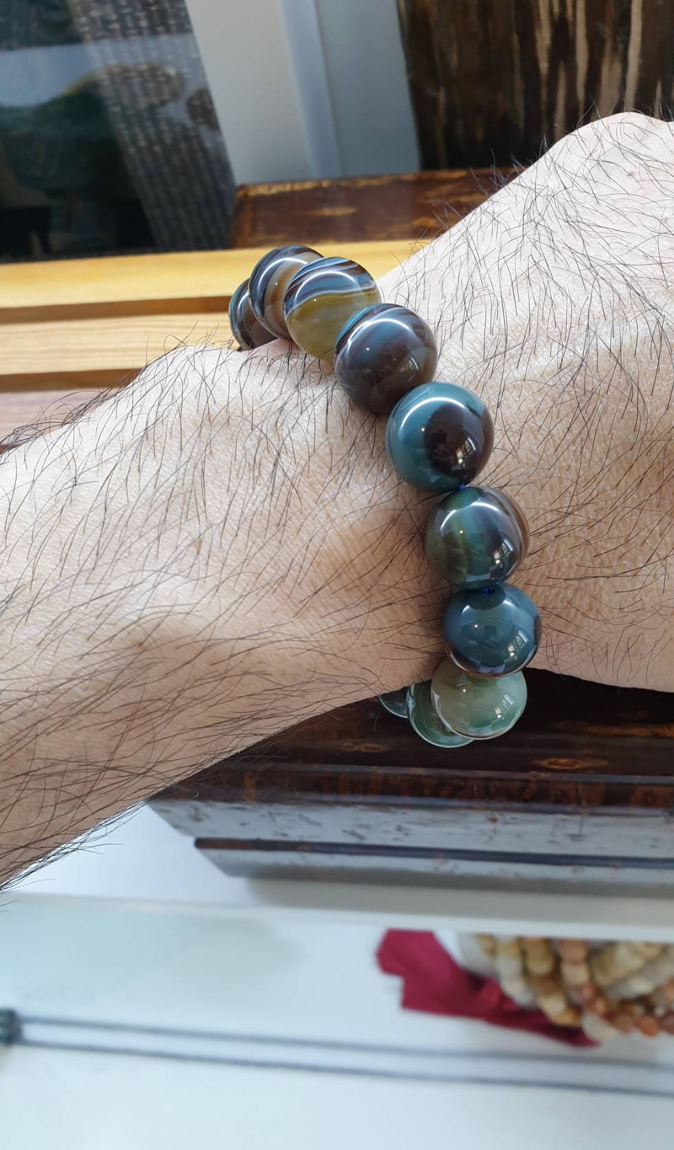 Blue Onyx Bracelets 17cm, Natural Gemstone Beads 14mm