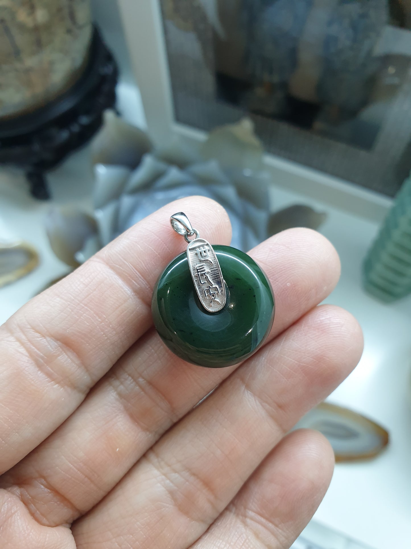Jade Ping An Kou Lucky Charm Pendant | Sterling Silver & Authentic Jade | Wealth & Fortune Jewelry