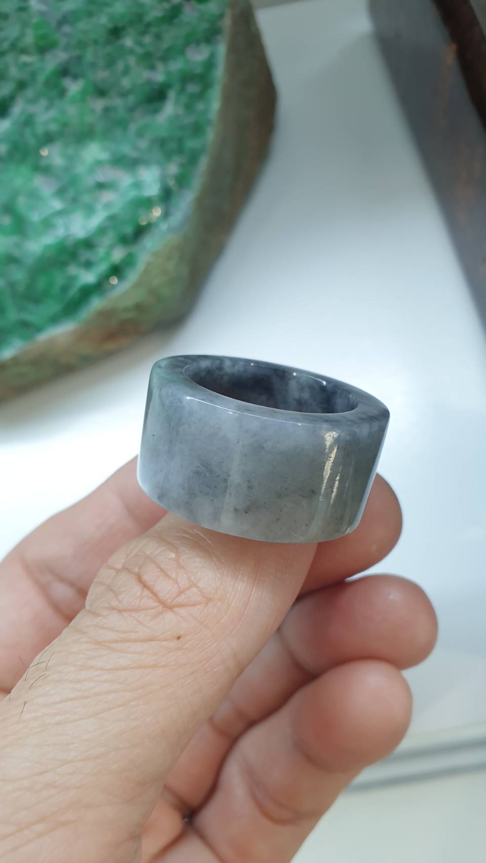 Jade Archer's Ring 11.5US Natural Gray Type A Myanmar Jadeite