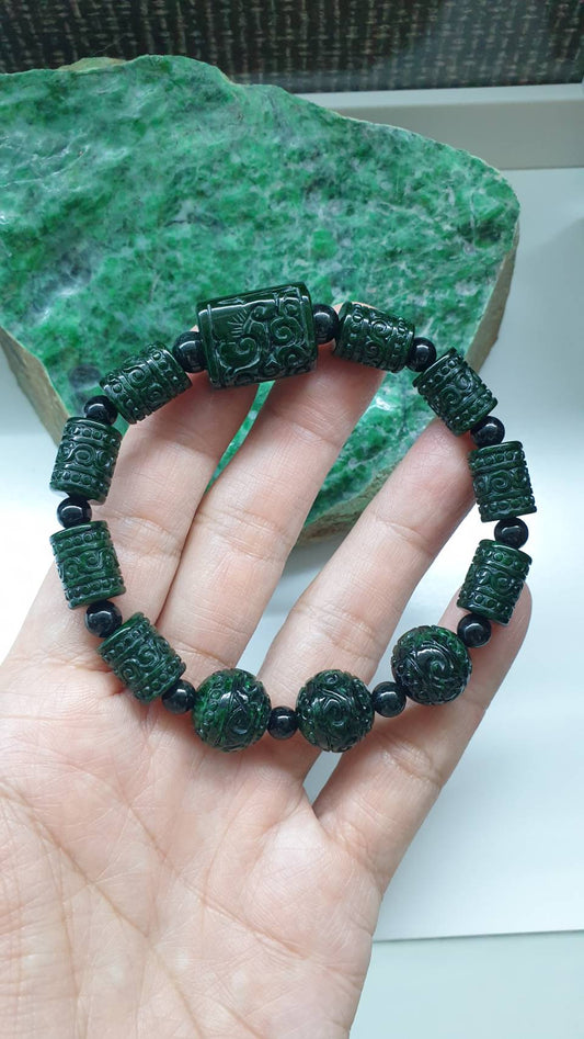 Jade Ru Yi Statement Bracelet 18cm Type A Natural Myanmar Jadeite Fei Cui Beads