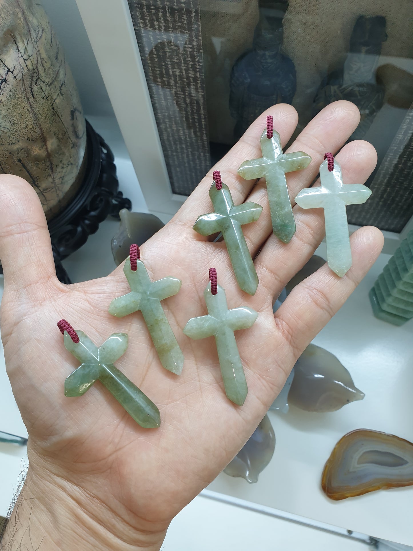 Green Jade Cross Pendant (Random Pick) | Fei Cui - Type A Jadeite | Handwoven Bail