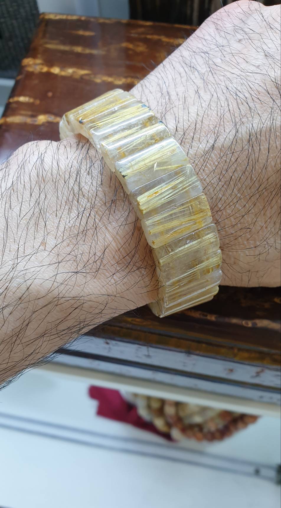 Golden Rutilated Quartz Stretch Bangles, Natural Gemstone Beads