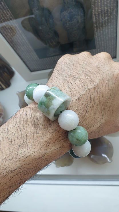 Spinning Ring Jade Charmbracelet | Big Beads 18 mm | His or Hers Statement Wrist Candy