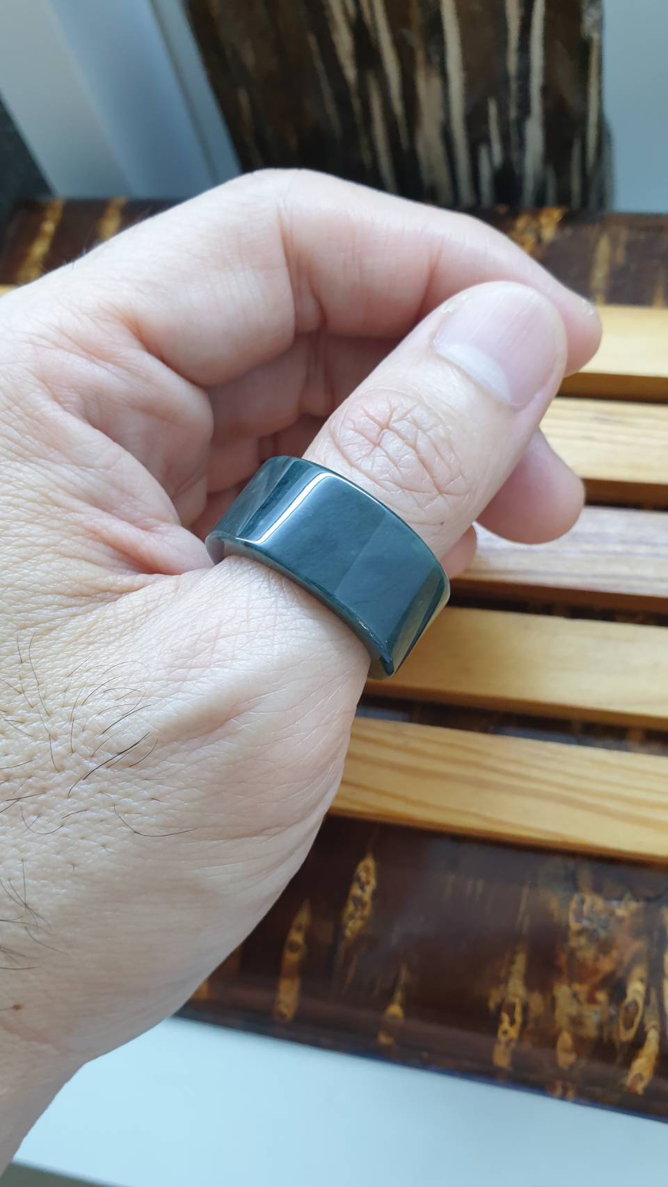 Jade Archer's Ring 12 US - Type A Natural Jadeite Gray Blue