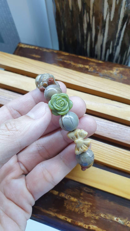 Alxa Jasper Random Charm Bracelet 16 cm - Natural Semiprecious Stone Beads