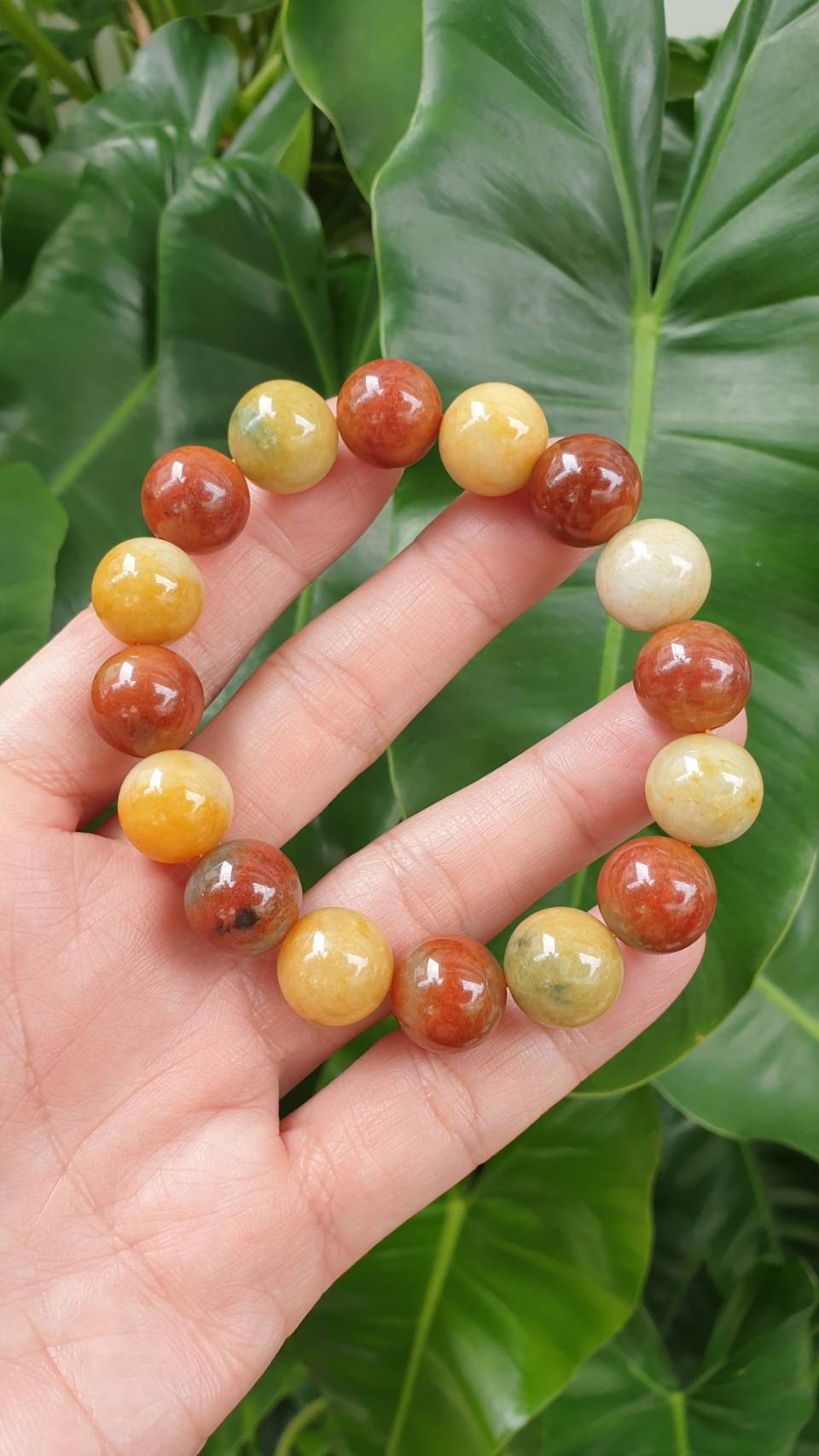 Honey and Red Jade Handmade Beads Bracelet 17cm Type A Natural Myanmar Jadeite