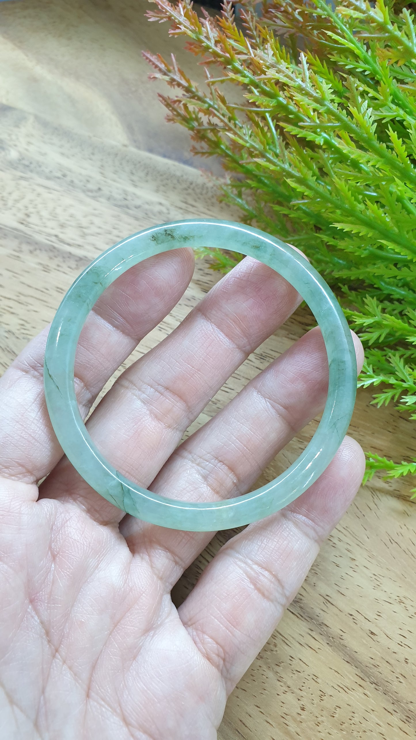 Jade Cylindrical Bangle S56 Slim Type A Myanmar Natural Jadeite Icy Moss Green