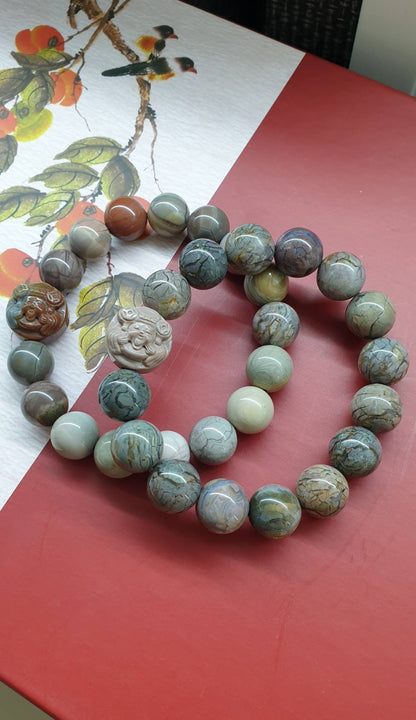 Alxa Jasper Prosperity Bracelets with Cai Shen Ye Charm 18 cm - Natural stones