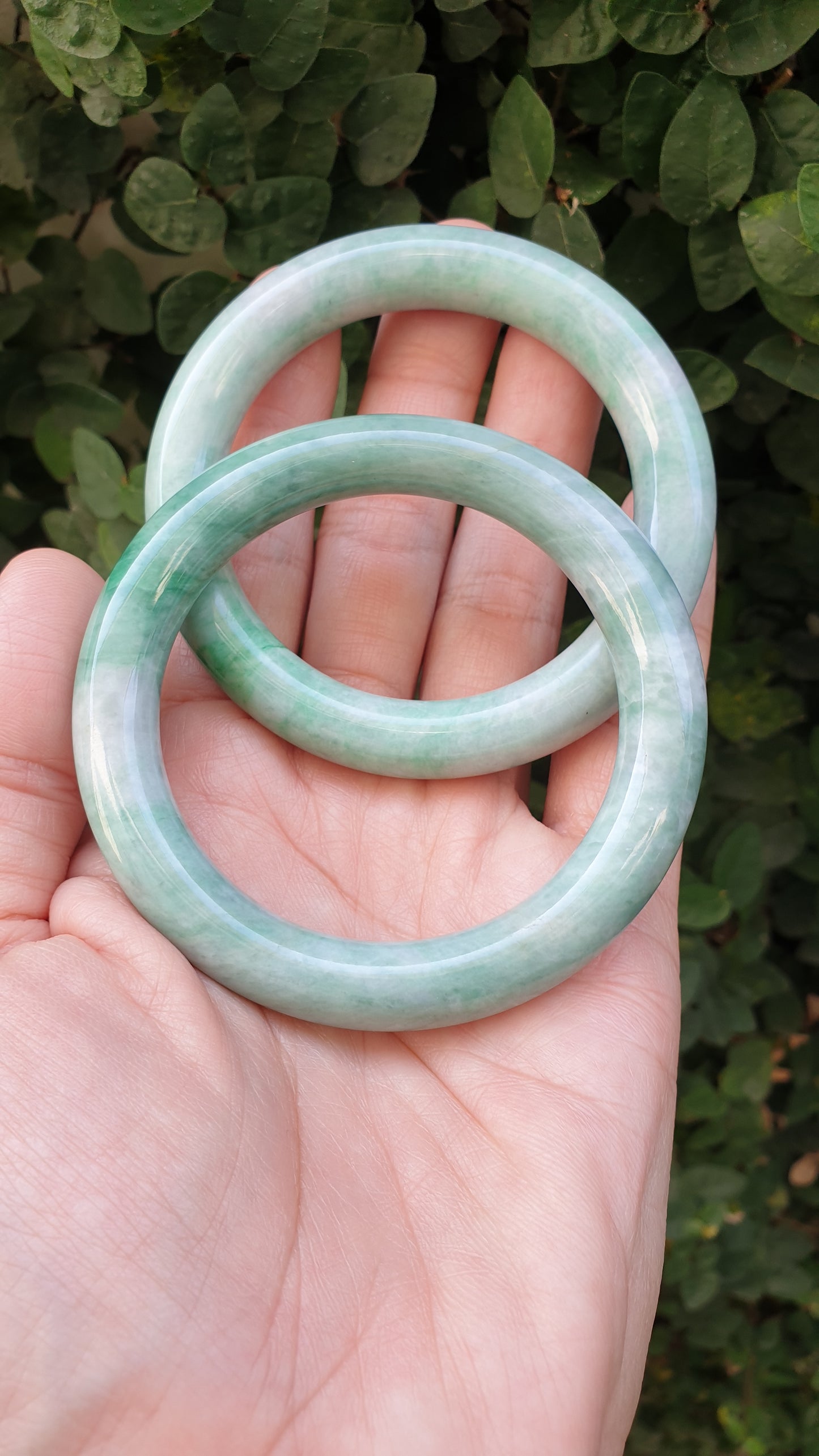 Paired Vintage Jade Cylindrical Bangles S56 Authentic Myanmar Green Jadeite