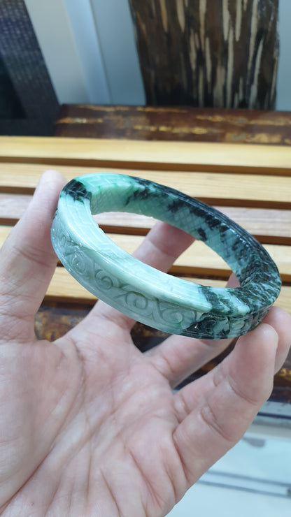 Jade Ru Yi Bangle S59 Two Tone Green Type A Myanmar Natural Jadeite