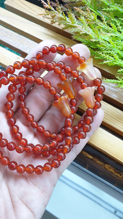 Carnelian Bracelets with Tulip Charms 17cm Natural Semiprecious Stone Beads