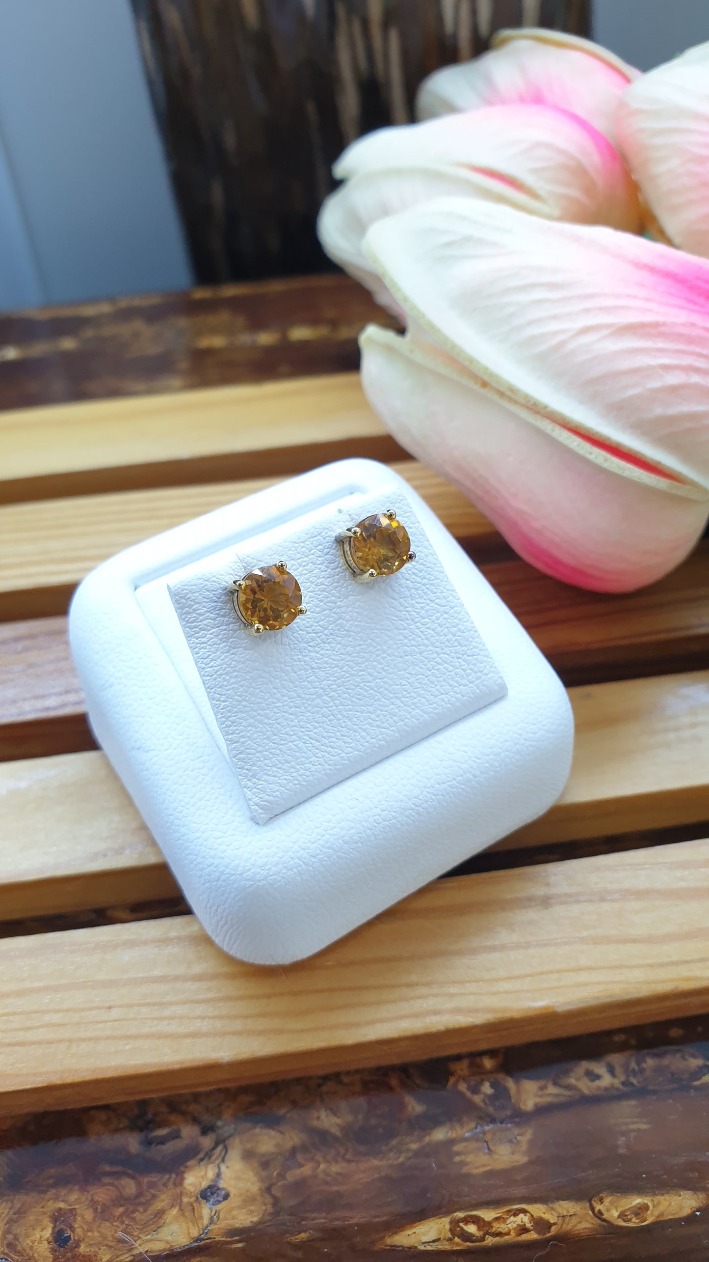 9K Gold Citrine Stud Earrings Natural Gemstones and Solid Gold