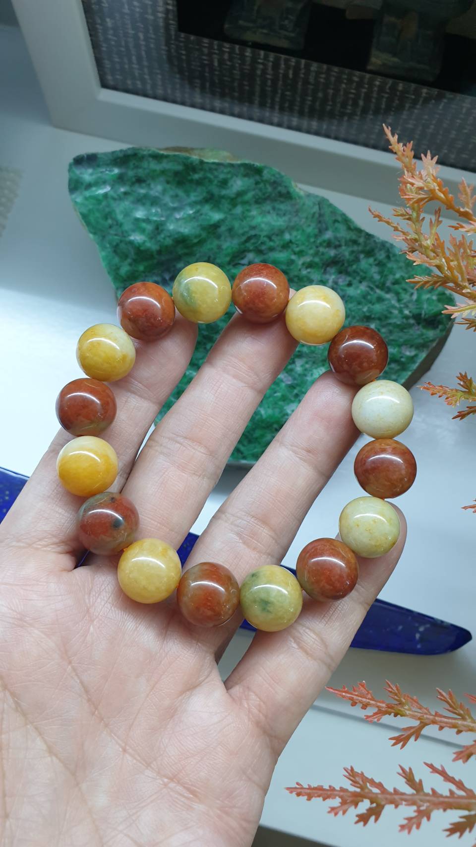 Honey and Red Jade Handmade Beads Bracelet 17cm Type A Natural Myanmar Jadeite
