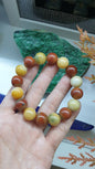 Honey and Red Jade Handmade Beads Bracelet 17cm Type A Natural Myanmar Jadeite