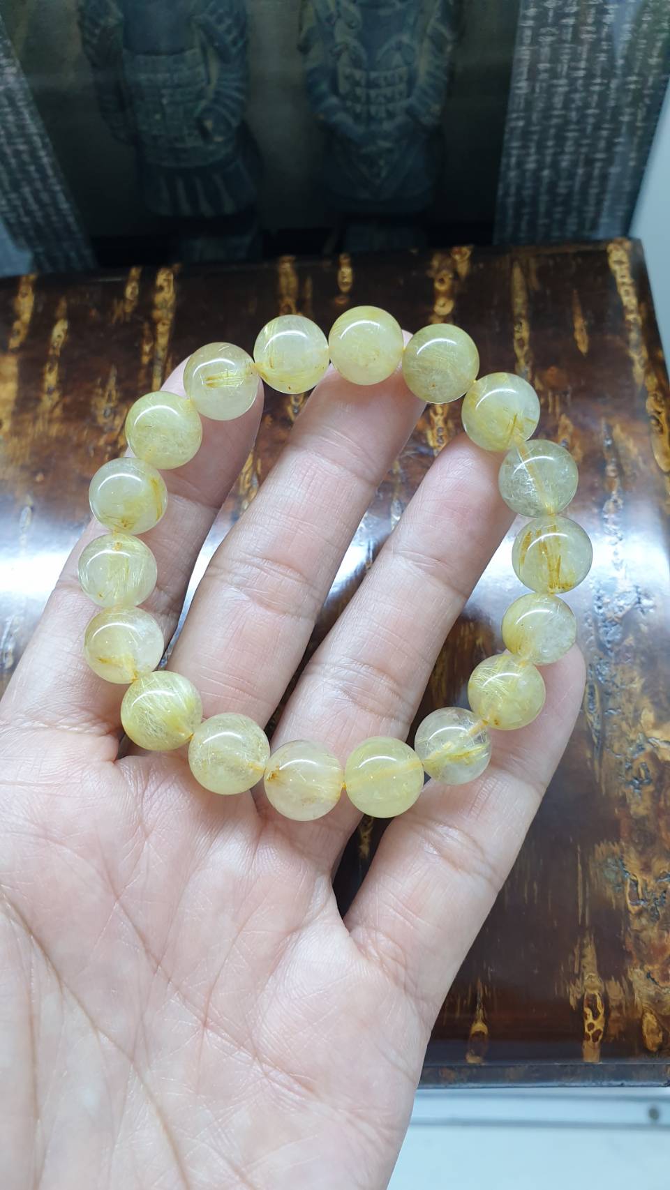 Rutilated Quartz Bracelet (17.5 mm +) | Natural Stone Beads | Wealth Magnet Charm