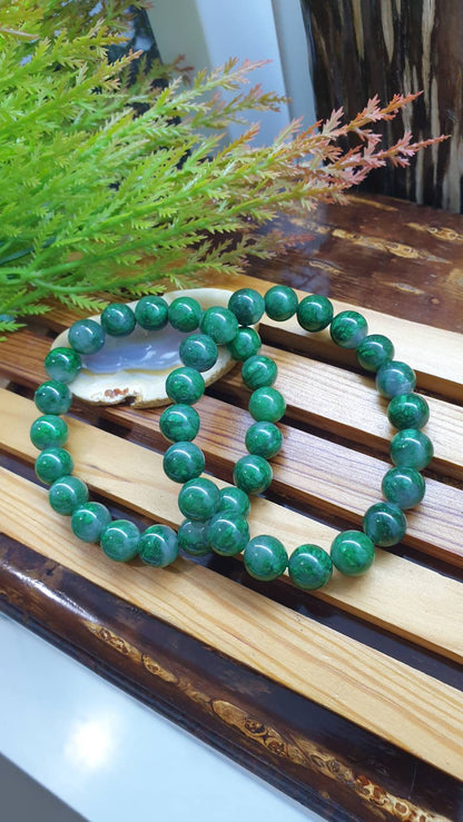 Mawsitsit Fei Cui Bracelet 17cm Watery Translucent Type A Natural Jade 10.5mm Beads