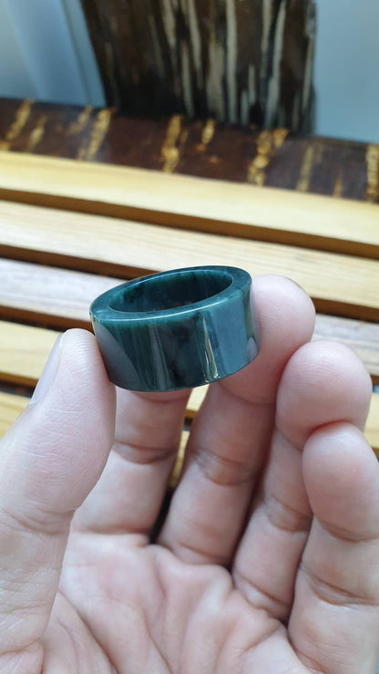 Jade Archer's Ring 12 US - Type A Natural Jadeite Gray Blue