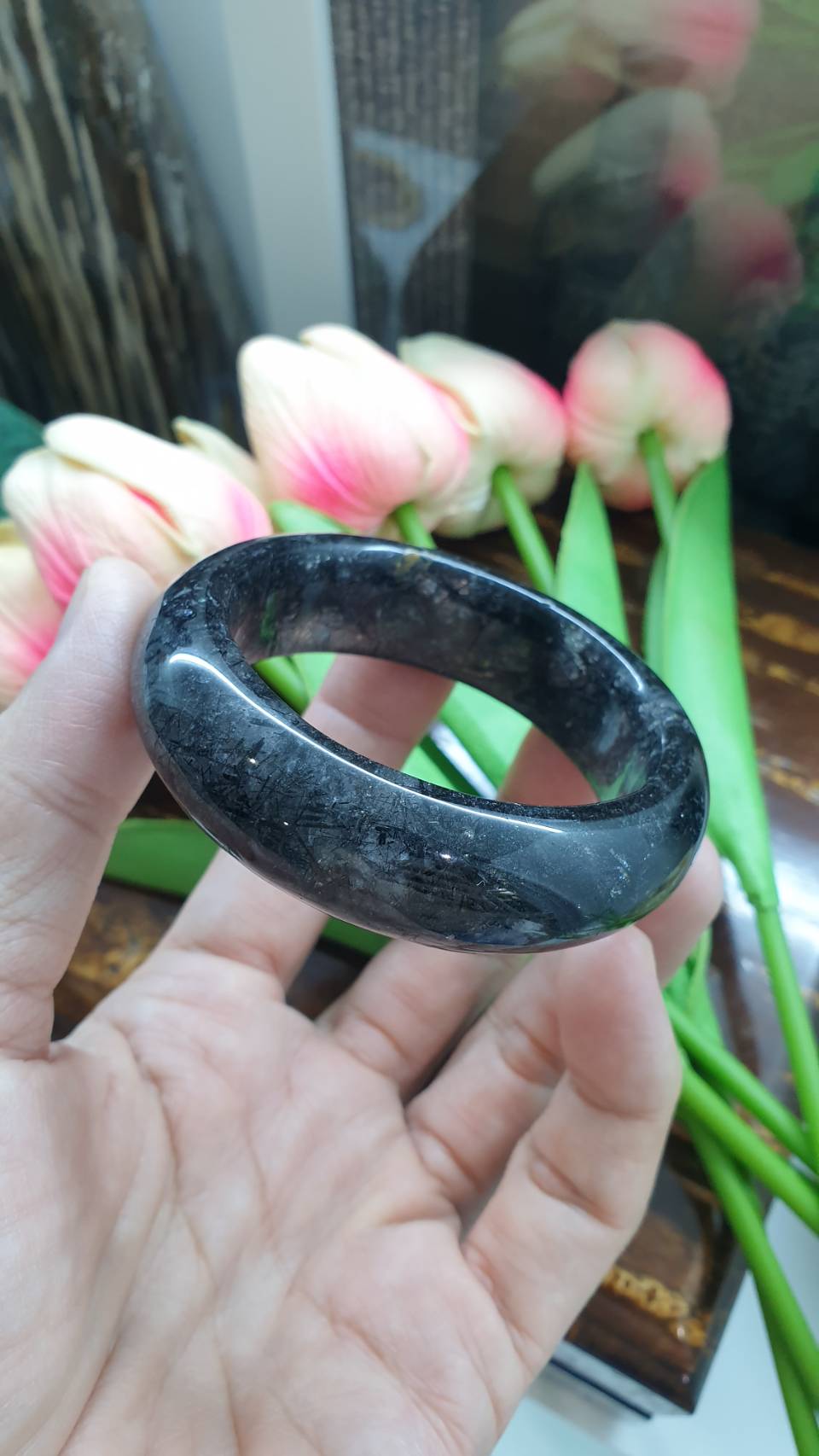 Elegant Tourmalinated Quartz Bangle (Size 50 - 51) | Natural Stone Bracelet