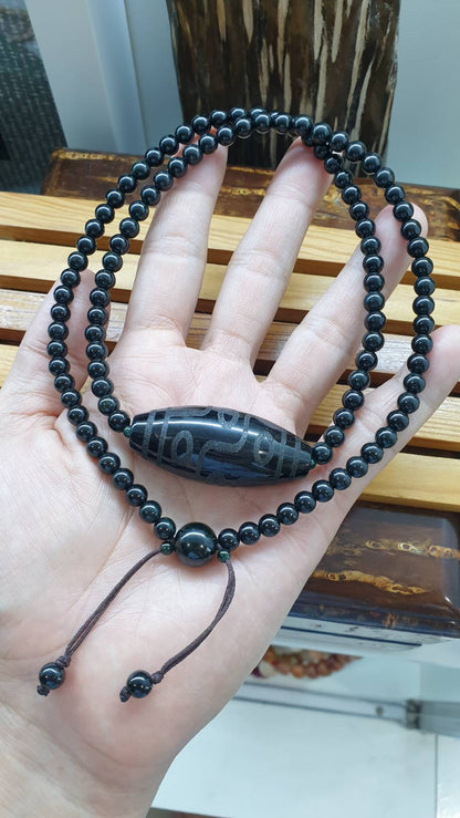 Black Jade Dzi Necklace 26 inch Type A Natural Myanmar Jadeite