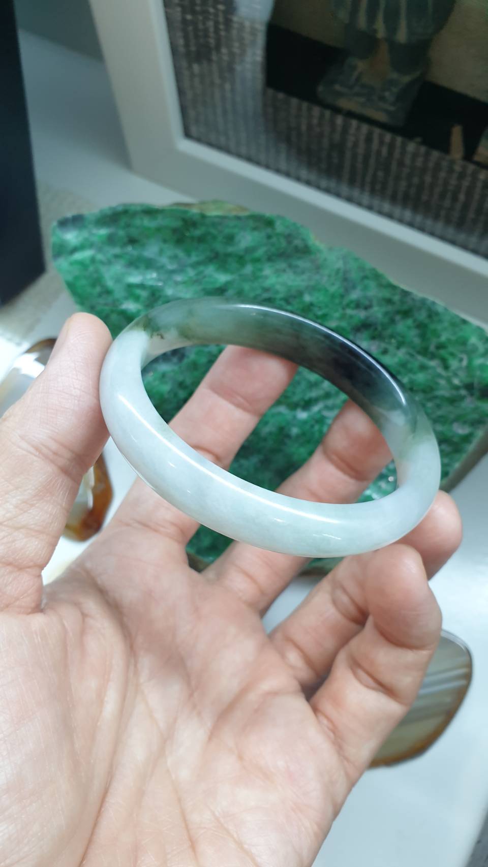 Natural Jadeite Bangle, Two Tone Size 56.5 - Authentic Type A Myanmar Jade