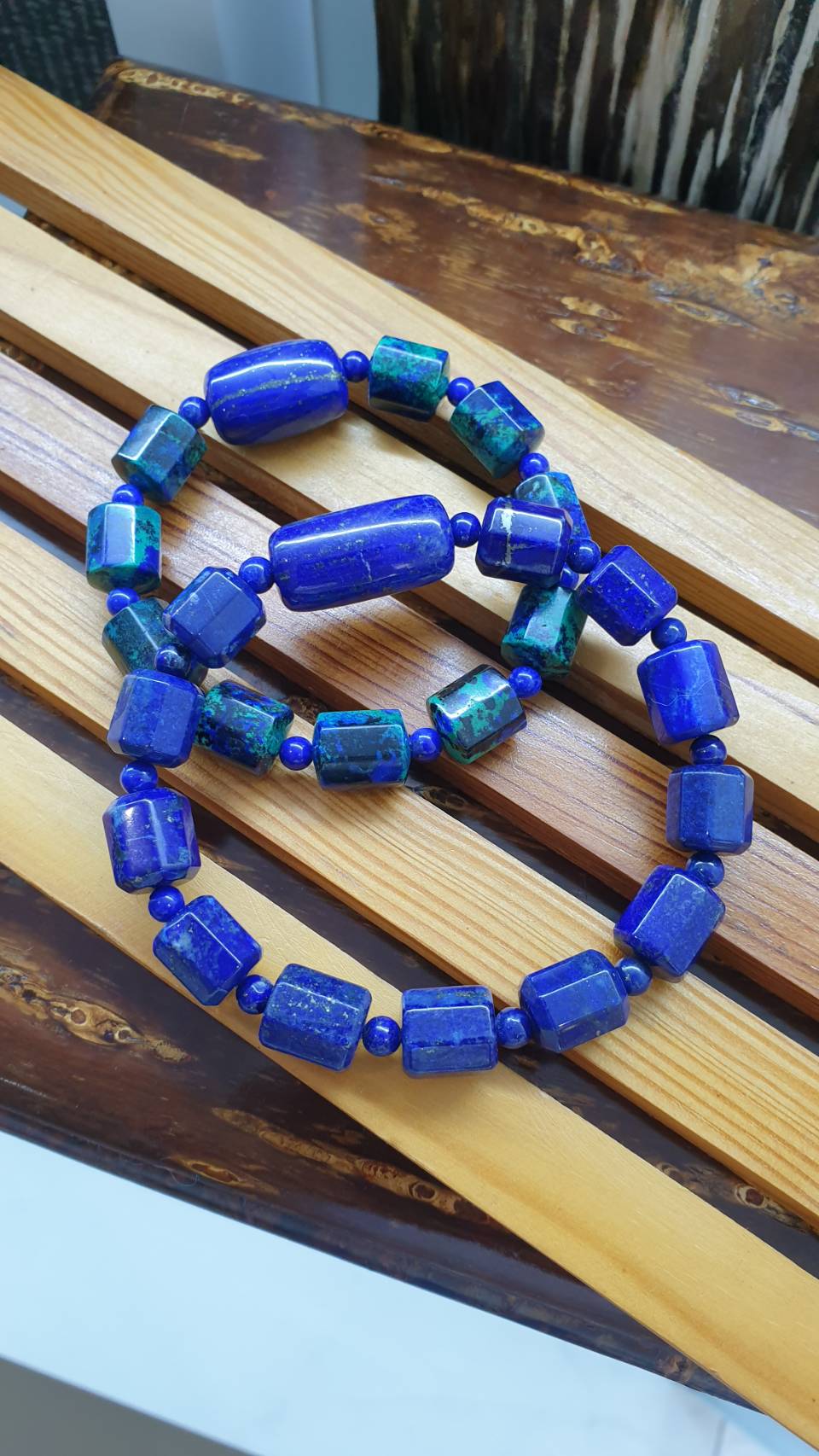 Gemstone Beads His or Hers Bracelets 17 cm - Natural Stone Cylinder Beads 10 mm