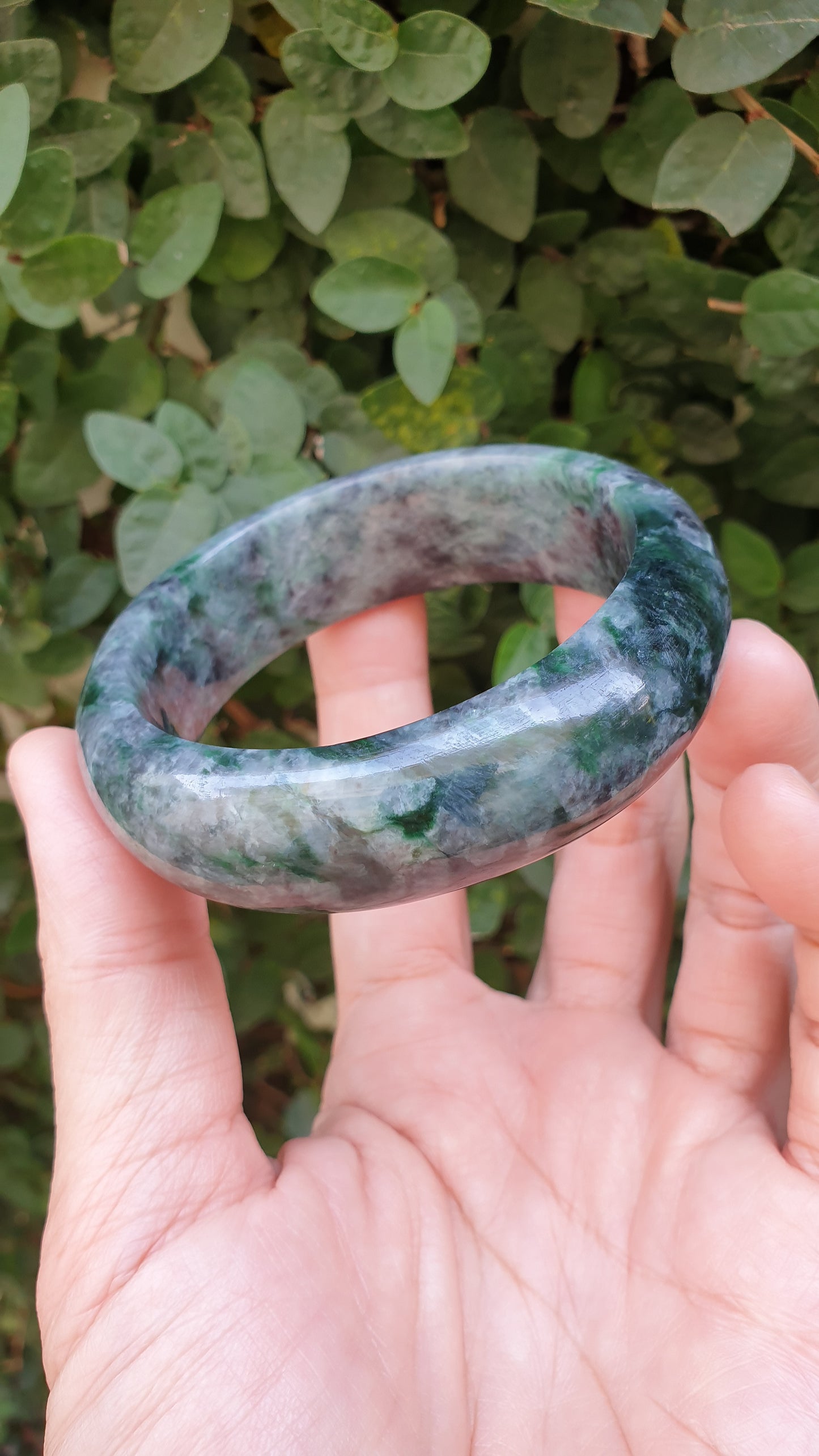Natural Black Green Jadeite Bangle S57 Fei Cui Type A Myanmar Jade