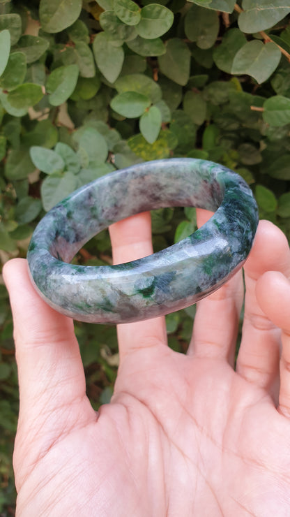 Natural Black Green Jadeite Bangle S57 Fei Cui Type A Myanmar Jade