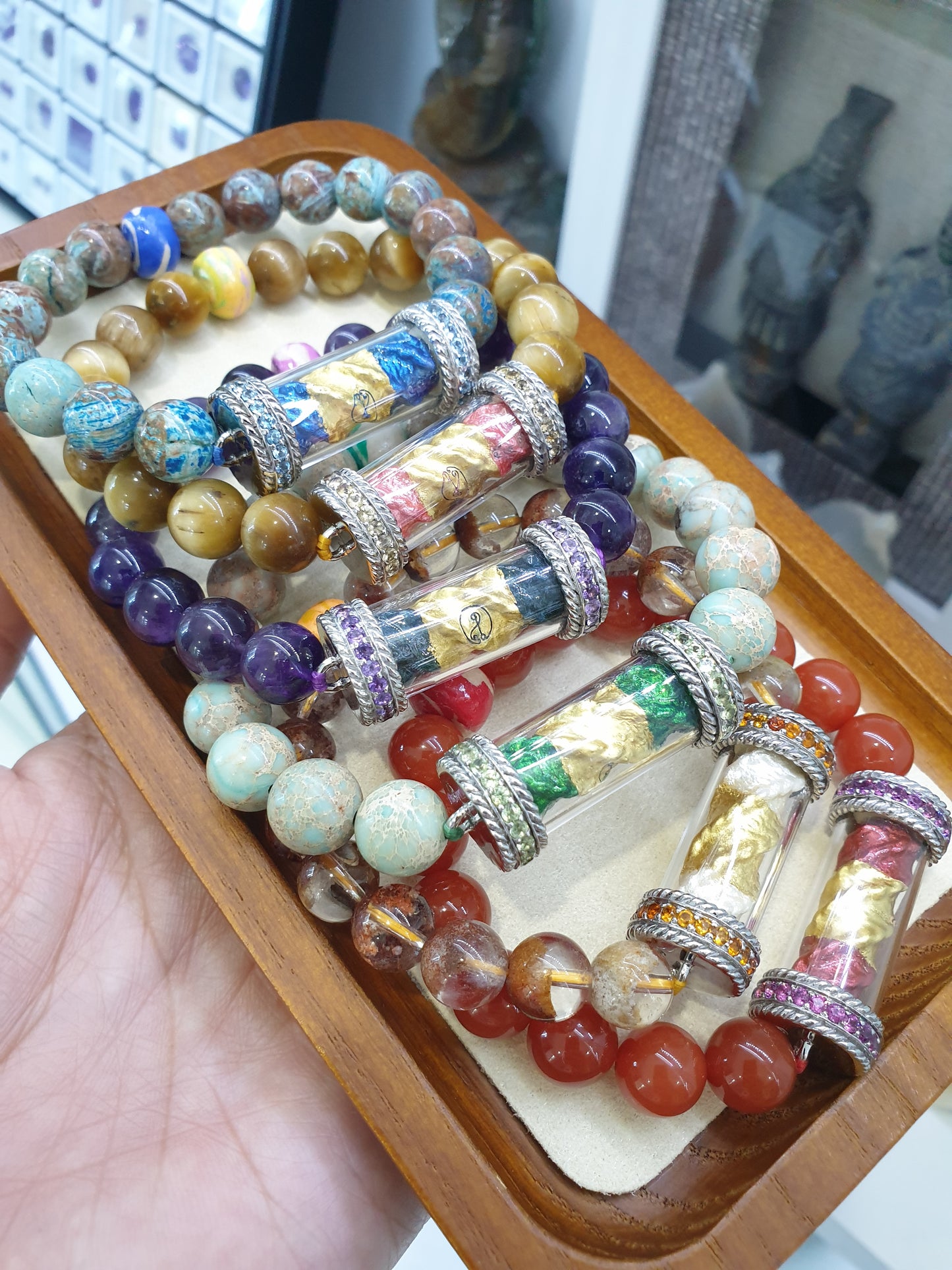 Sarika Roi Rang Charmbracelets 17cm, Natural Gemstones and Sterling Silver