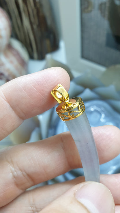 18K Gold & Icy Jade Tiger Fang Pendant | Fei Cui Type A Jadeite | His or Hers Statement Jewelry