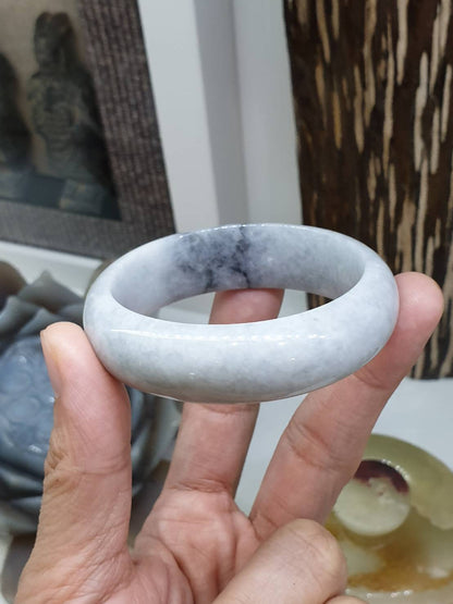 Gray Jade Everyday Bangle S54.5 Ashy Tone Type A Natural Myanmar Jadeite