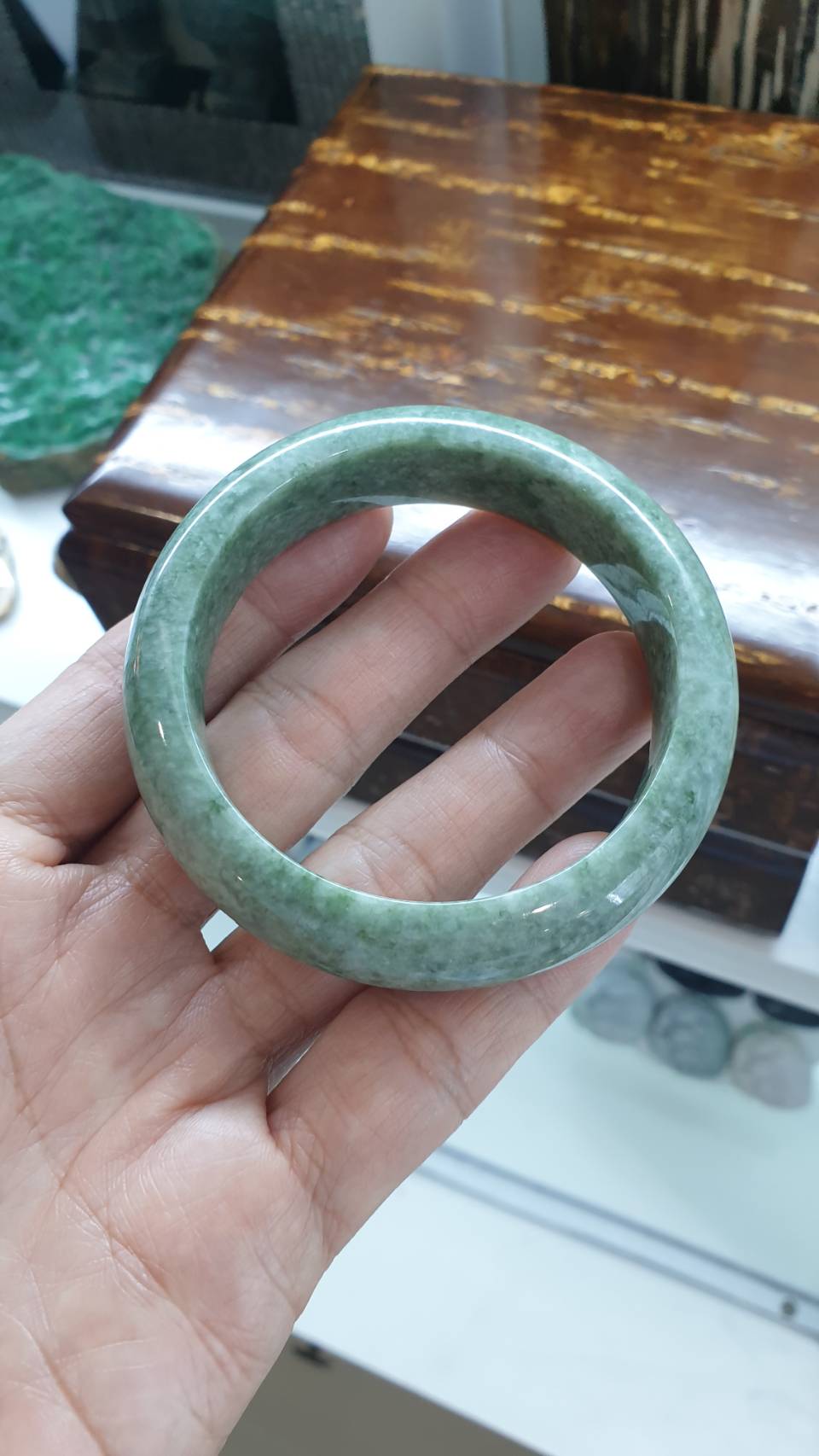 Natural Jade Bangles Speckled Green Size 57.5 Authentic Type A Jadeite