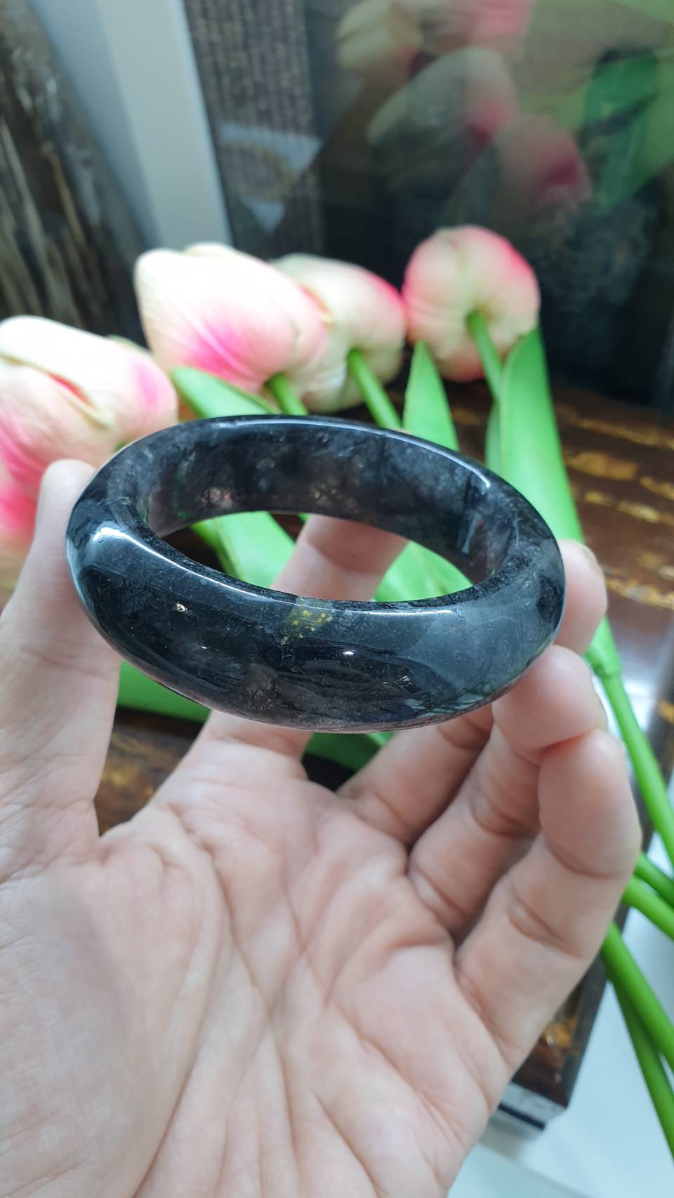 Elegant Tourmalinated Quartz Bangle (Size 50 - 51) | Natural Stone Bracelet