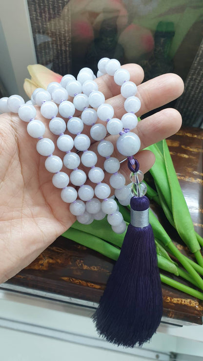 108 Lavender Jade Beads Japa Mala - Handcrafted Meditation Beads | Type A Natural Jadeite